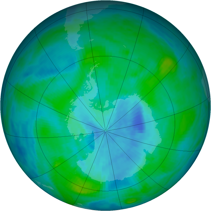 Antarctic ozone map for 07 March 1990